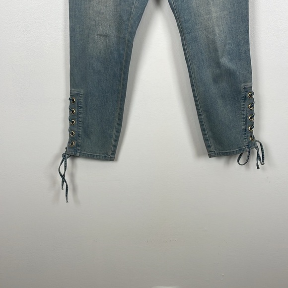 Michael Kors Blue Jeans Womens 6 Lace Up Ankle 4 Pockets Skinny Relaxed Pants - Picture 2 of 9